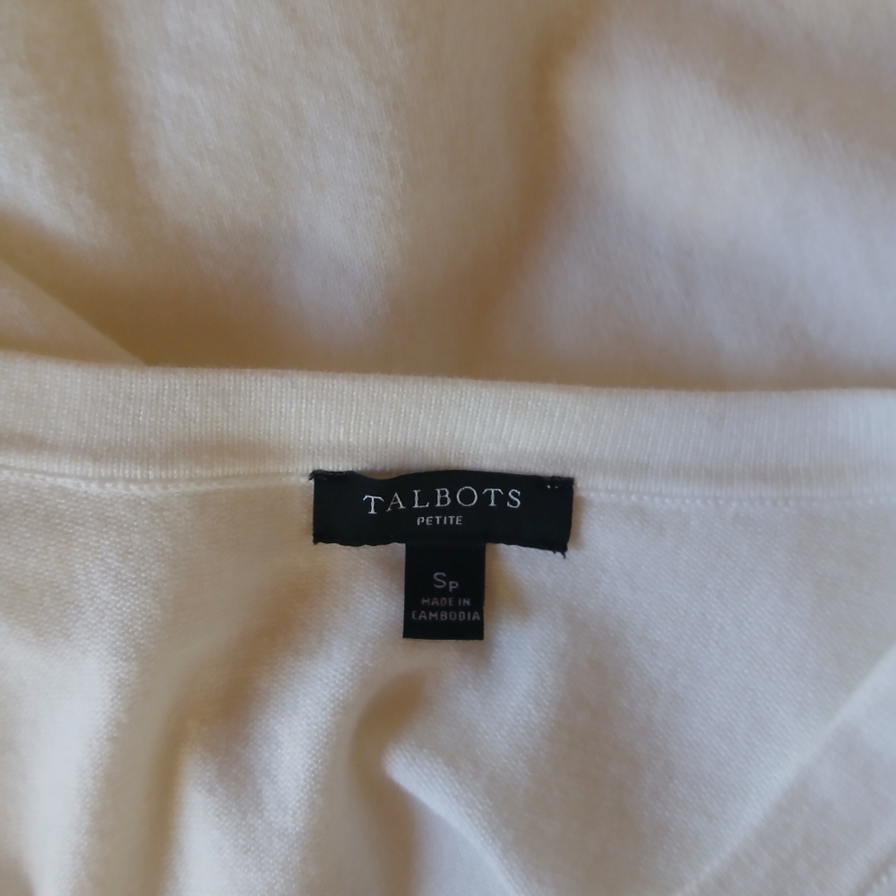Talbots White Crew Neck Cotton Blend Cardigan SP - Picture 9 of 10